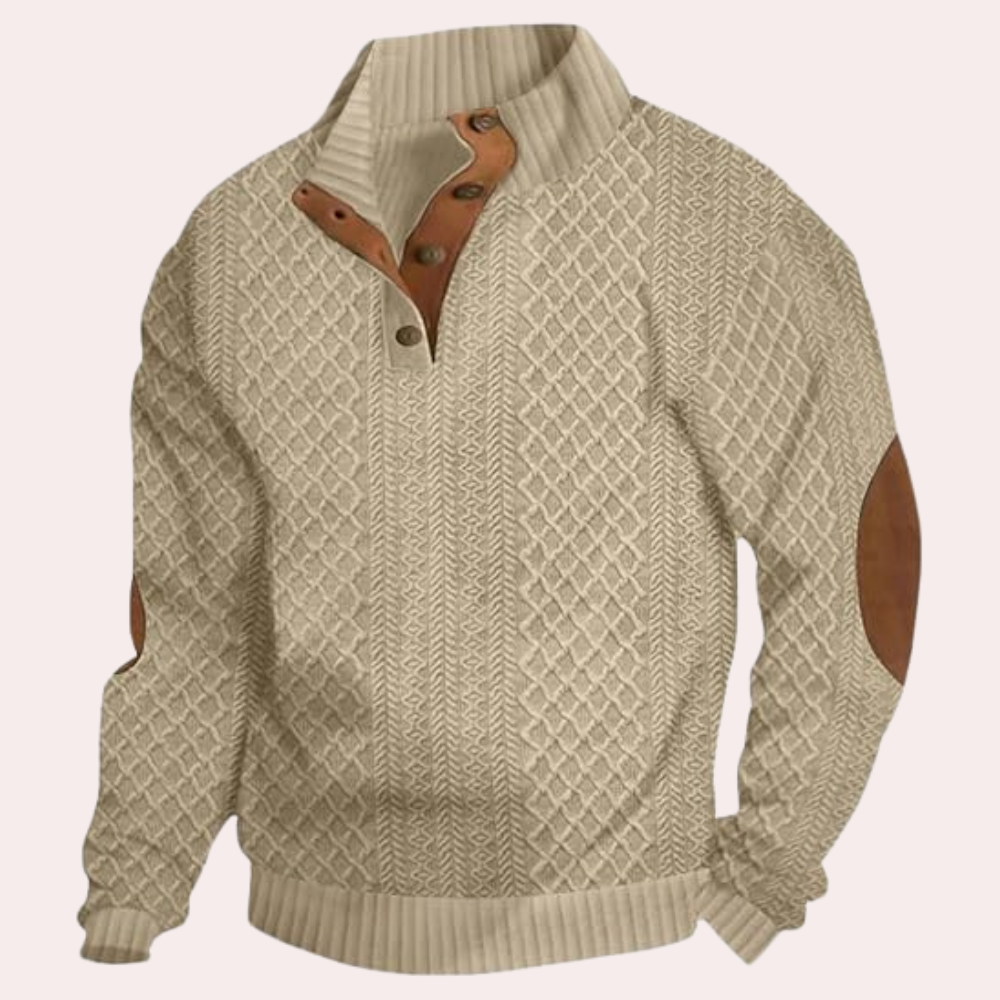 Dany - Ciepły casualowy sweter męski z zapięciem na guziki-Khaki-S-Trend Polska