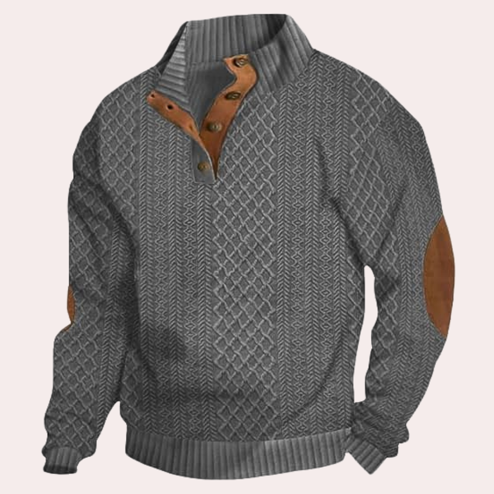 Dany - Ciepły casualowy sweter męski z zapięciem na guziki-Szary-S-Trend Polska