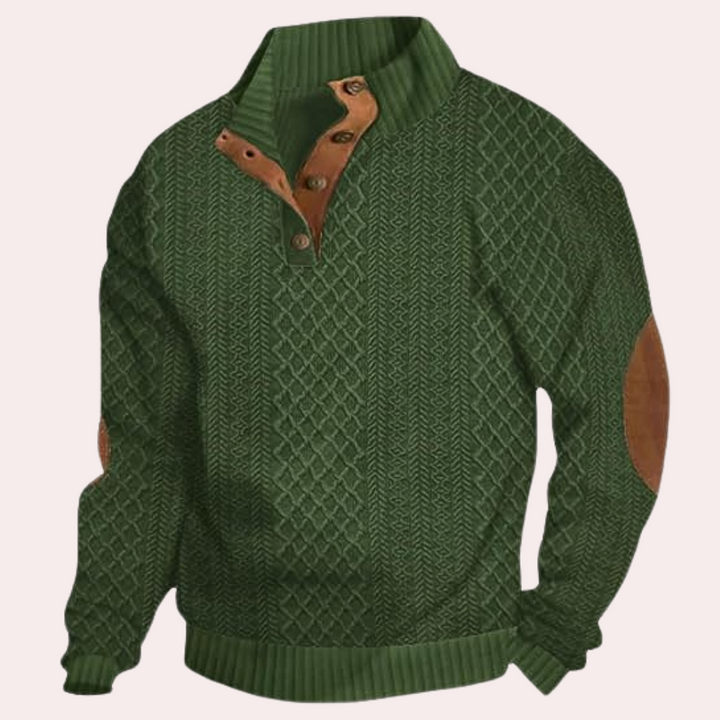 Dany - Ciepły casualowy sweter męski z zapięciem na guziki-Zielony-S-Trend Polska