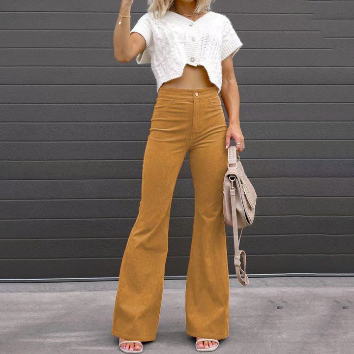 Damskie spodnie typu culottes z organicznego kordu z wysokim stanem – Elegance Spice