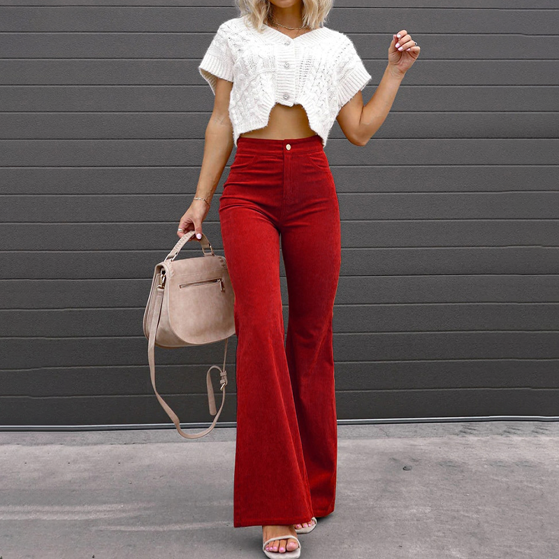 Damskie spodnie typu culottes z organicznego kordu z wysokim stanem – Elegance Spice