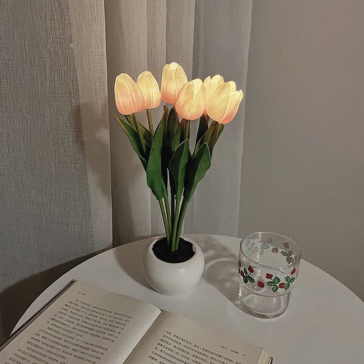 Dekoracyjna lampka stołowa LED w kształcie tulipana – Florima-Biały-2-Trend Polska