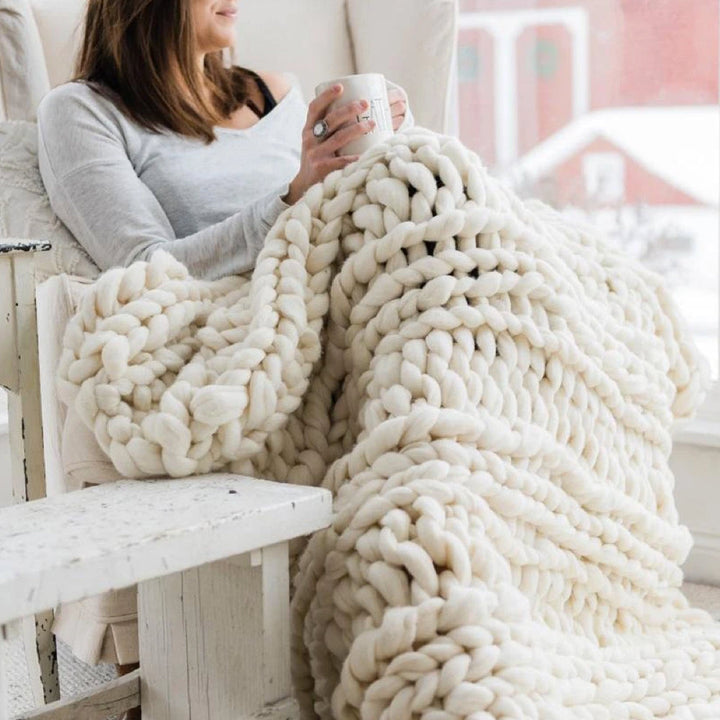 DIY Chunky XL Wełna na Supermiękki Koc - CosyWeave-Biały-Trend Polska