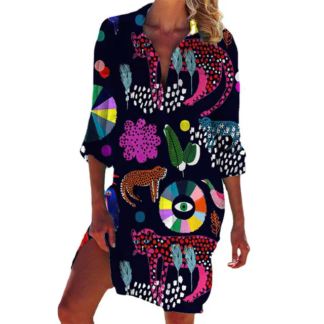 Długa bluzka Hawaii w kwiaty – Zoë-Czarny-S-Trend Polska