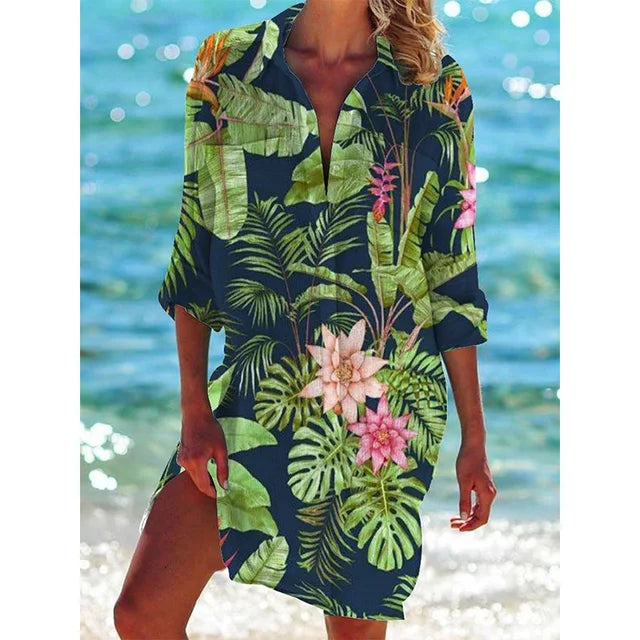 Długa bluzka Hawaii w kwiaty – Zoë-Zielony-S-Trend Polska