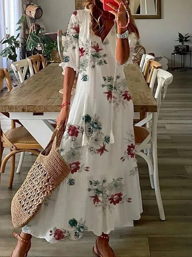 Długa sukienka Boho - Luna-Beżowy-S-Trend Polska