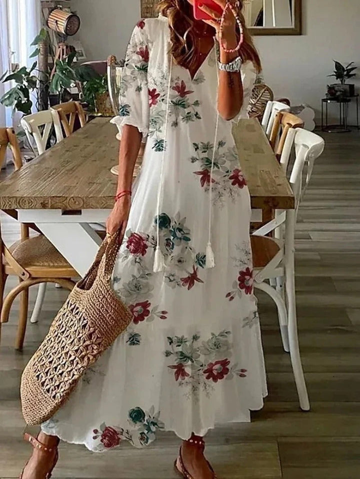 Długa sukienka Boho - Luna-Beżowy-S-Trend Polska