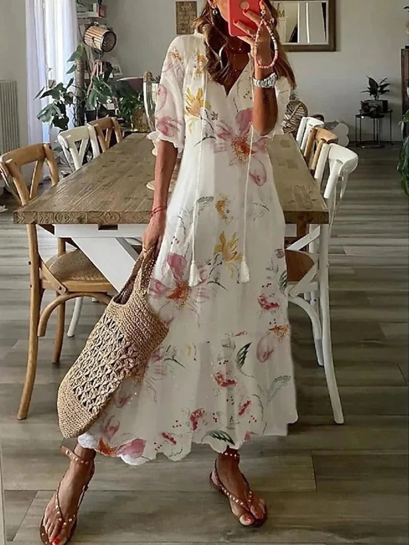 Długa sukienka Boho - Luna-Biały-S-Trend Polska