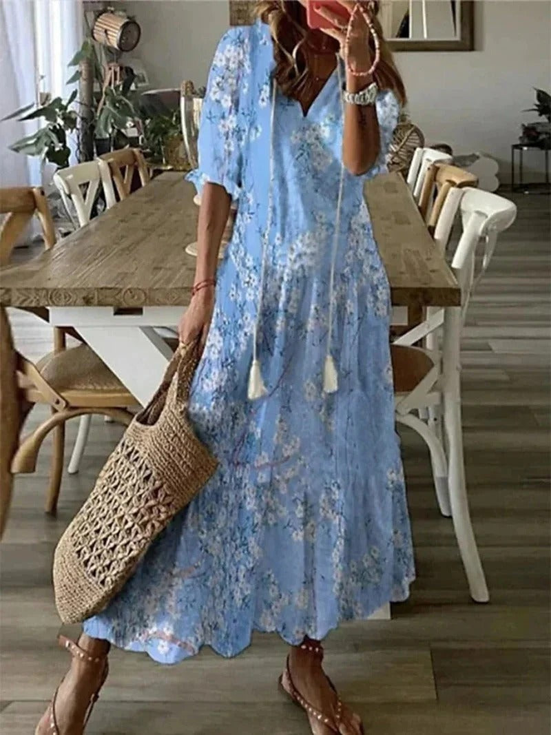 Długa sukienka Boho - Luna-Niebo niebieskie-S-Trend Polska
