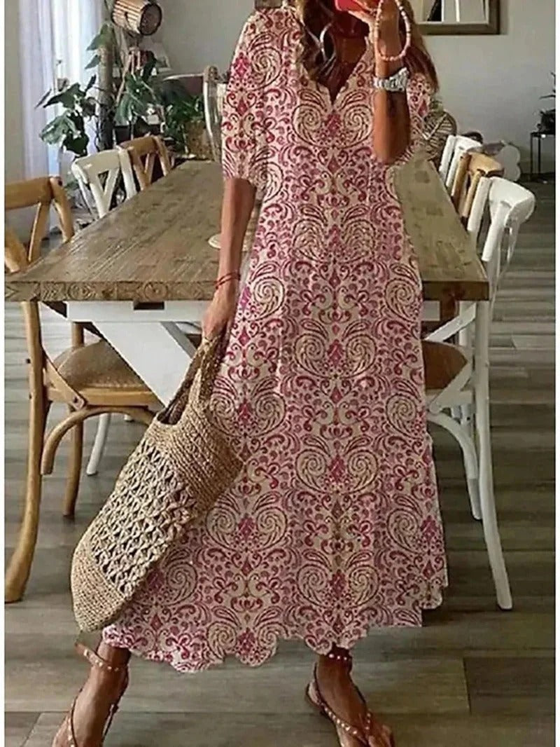 Długa sukienka Boho - Luna-Różowy-S-Trend Polska