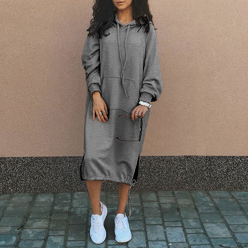 Długi hoodie z europejskimi i amerykańskimi wpływami - Felina-Szary-S-Trend Polska
