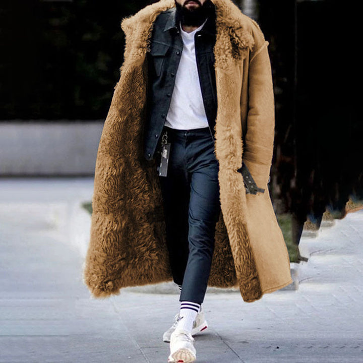 Długi luksusowy zimowy płaszcz męski - Arden-Khaki-M-Trend Polska