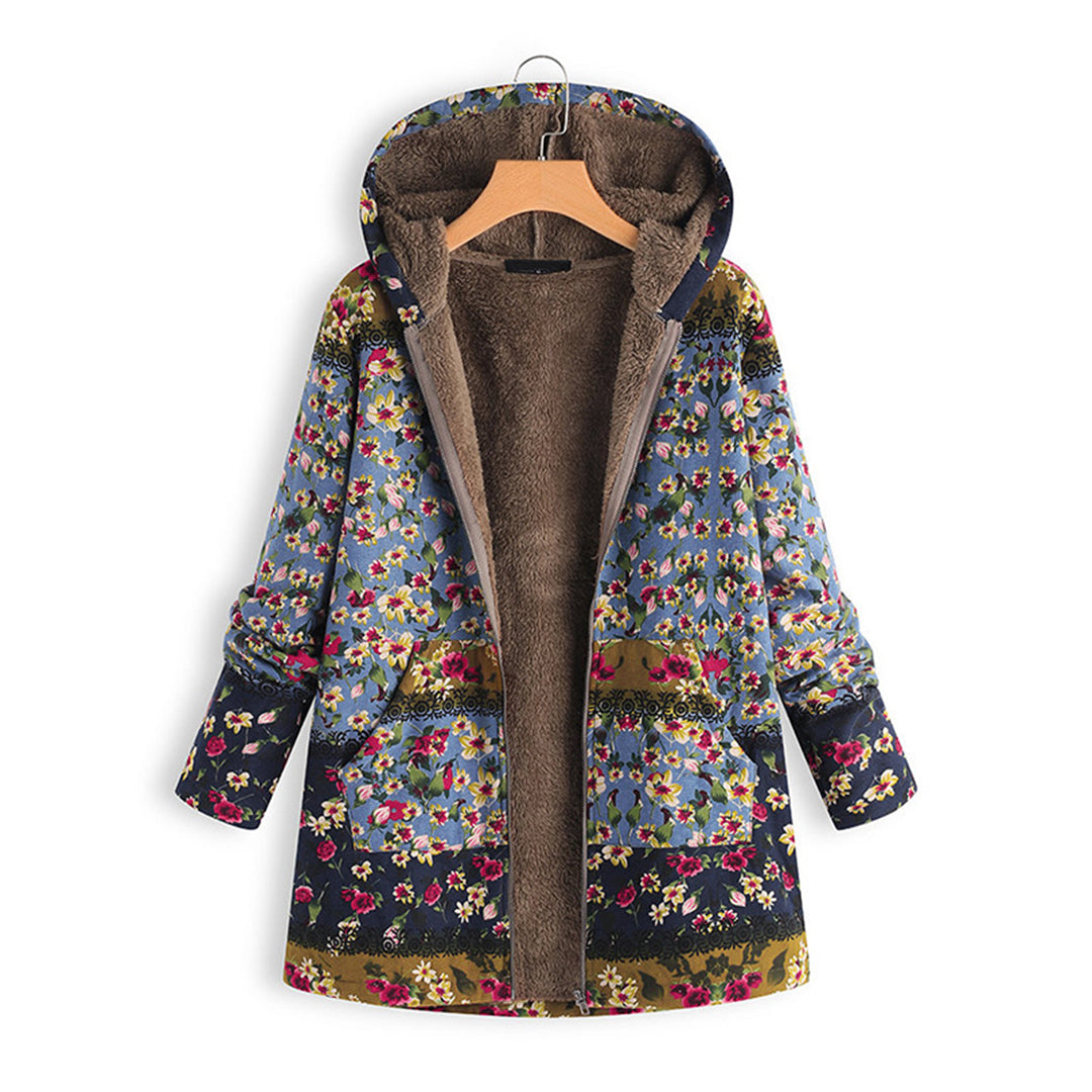 Długi Płaszcz Damski Teddy z Kapturem - Seraphina-Niebieski-S-Trend Polska