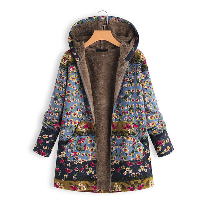 Długi Płaszcz Damski Teddy z Kapturem - Seraphina-Niebieski-S-Trend Polska