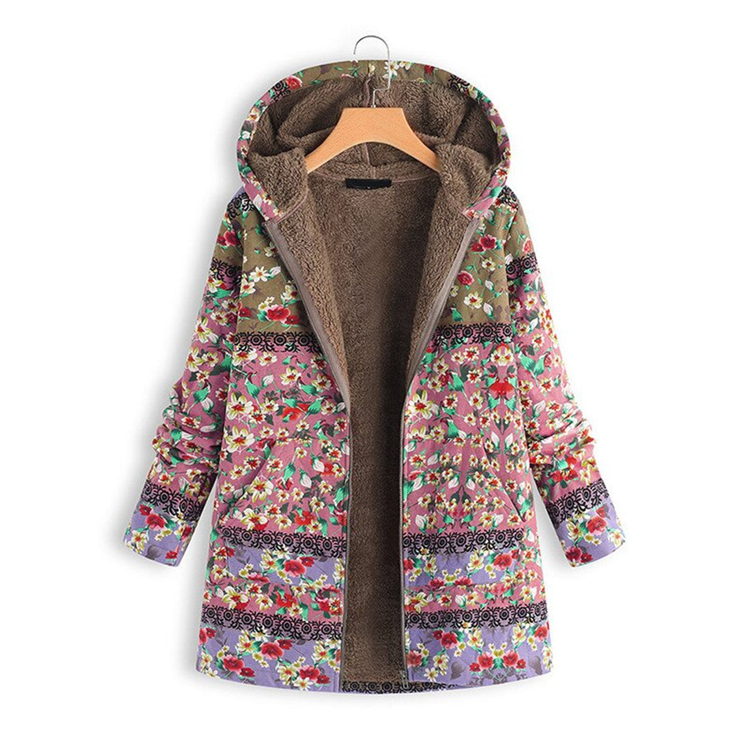 Długi Płaszcz Damski Teddy z Kapturem - Seraphina-Różowy-S-Trend Polska