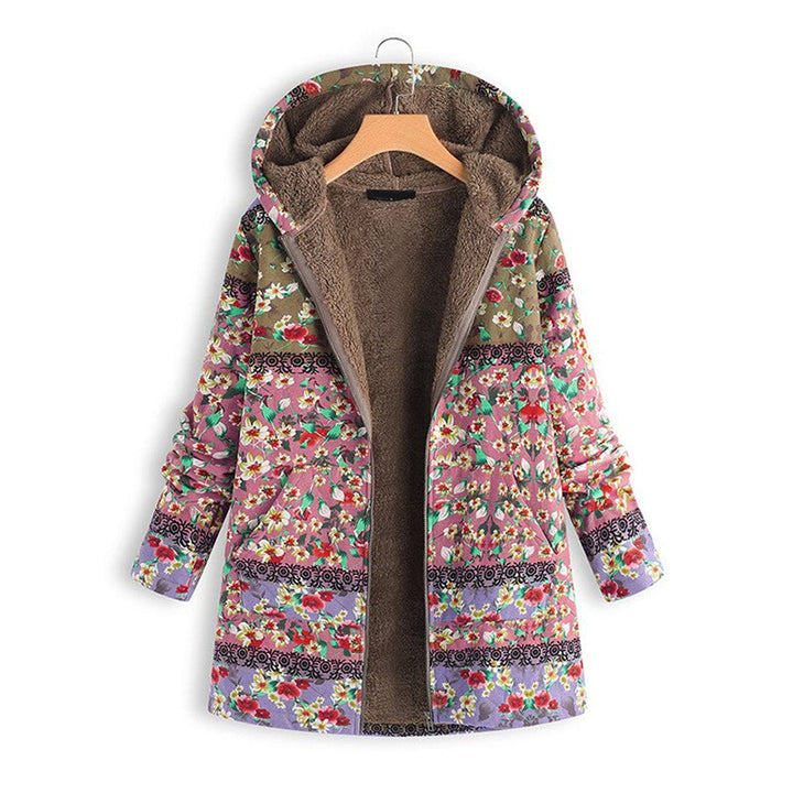 Długi Płaszcz Damski Teddy z Kapturem - Seraphina-Różowy-S-Trend Polska