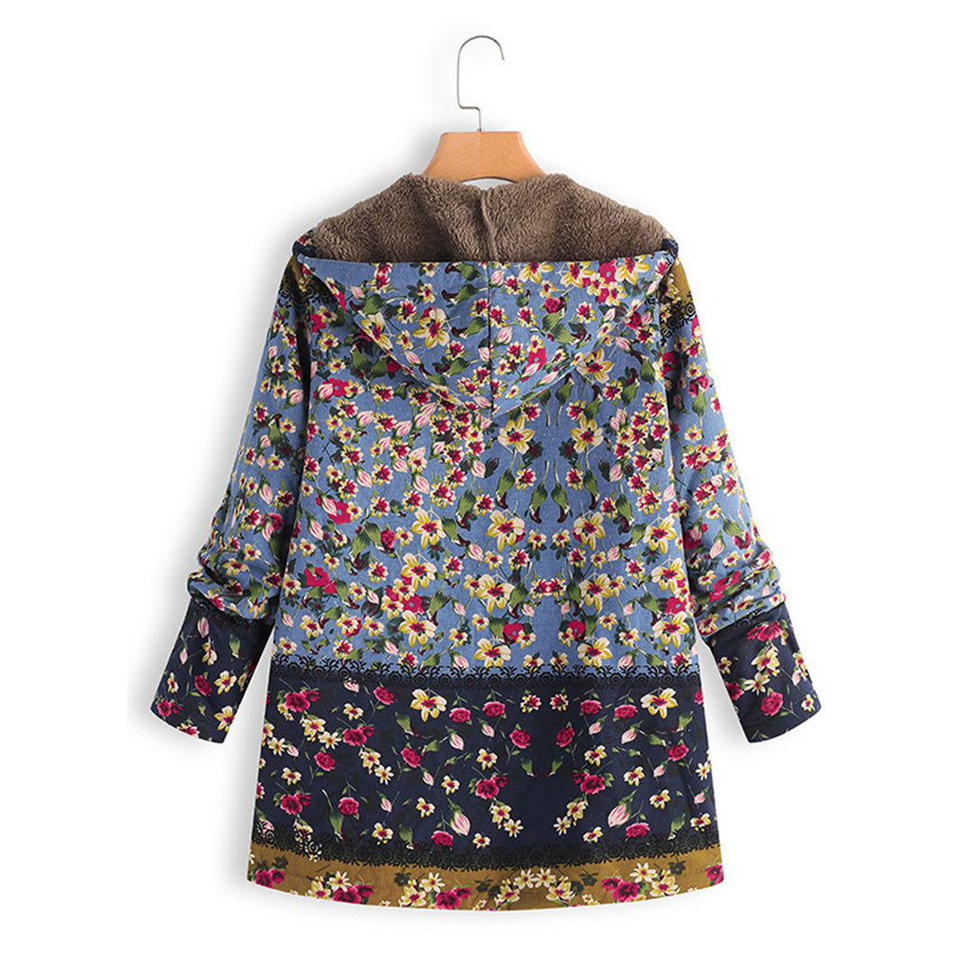 Długi Płaszcz Damski Teddy z Kapturem - Seraphina-Niebieski-S-Trend Polska