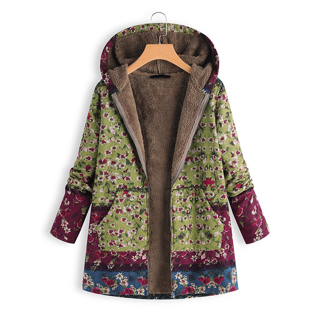 Długi Płaszcz Damski Teddy z Kapturem - Seraphina-Zielony-S-Trend Polska