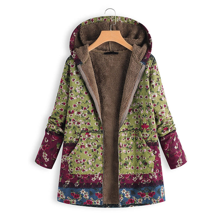 Długi Płaszcz Damski Teddy z Kapturem - Seraphina-Zielony-S-Trend Polska