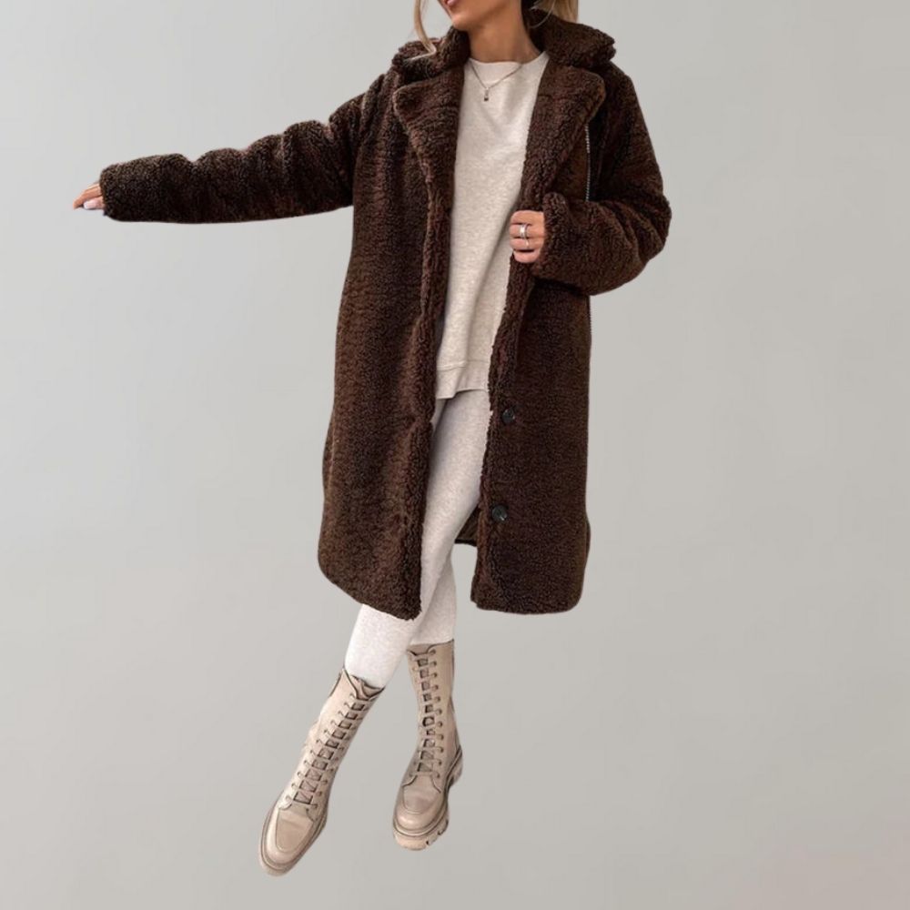 Długi Teddy Płaszcz dla Kobiet - Elodie-Kawa-S-Trend Polska