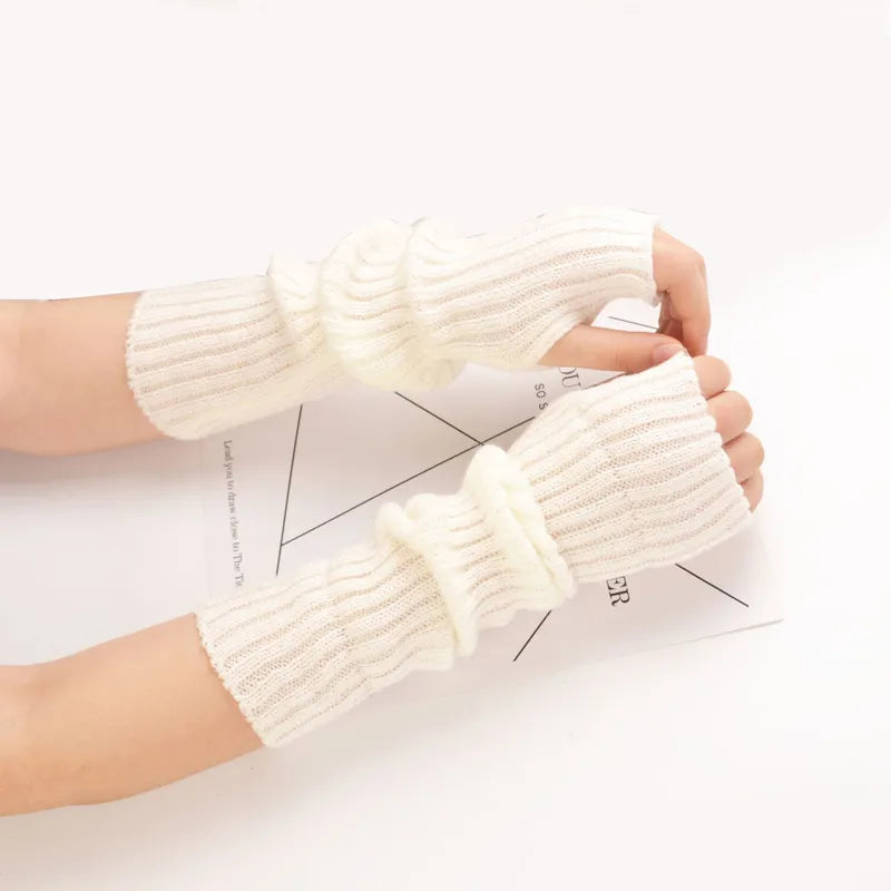 Długie bezpalcowe dzianinowe rękawiczki - FlexiWarm-Biały-1-Trend Polska