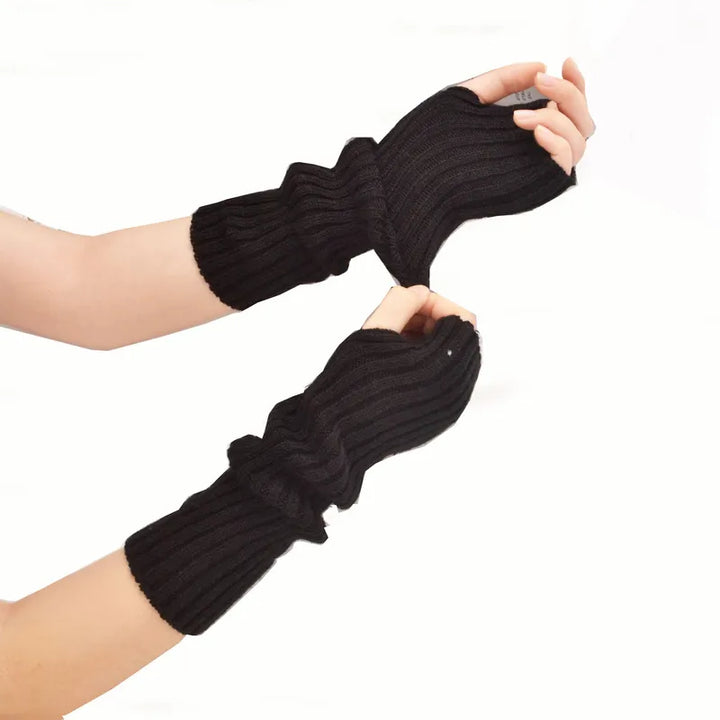 Długie bezpalcowe dzianinowe rękawiczki - FlexiWarm-Czarny-1-Trend Polska
