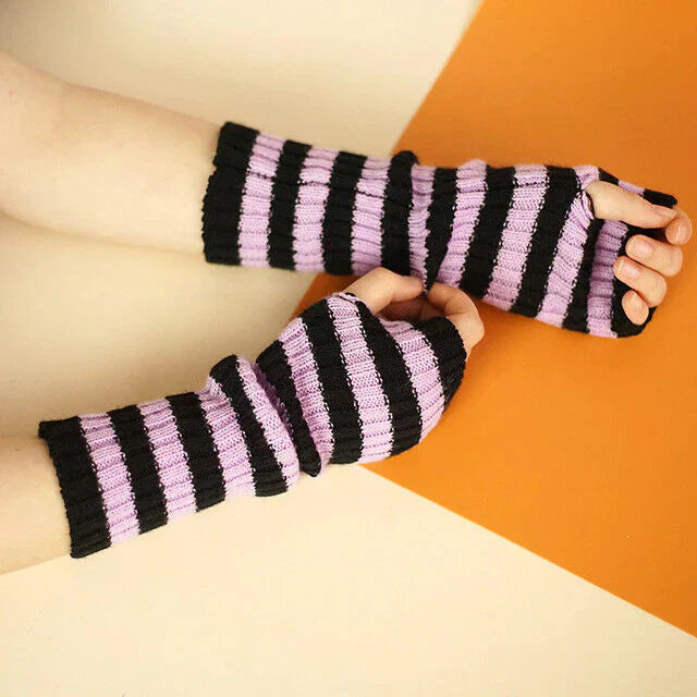 Długie bezpalcowe dzianinowe rękawiczki - FlexiWarm-Czarny i biały-1-Trend Polska