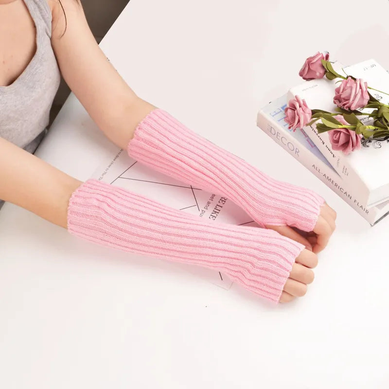 Długie bezpalcowe dzianinowe rękawiczki - FlexiWarm-Różowy-1-Trend Polska