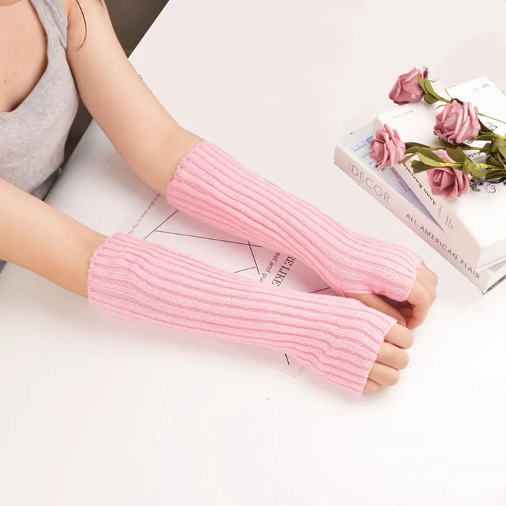 Długie bezpalcowe dzianinowe rękawiczki - FlexiWarm-Różowy-1-Trend Polska