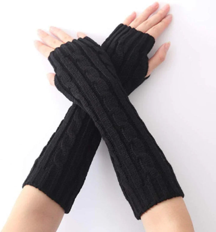 Długie bezpalcowe dzianinowe rękawiczki - FlexiWarm-Twist brązowy-1-Trend Polska