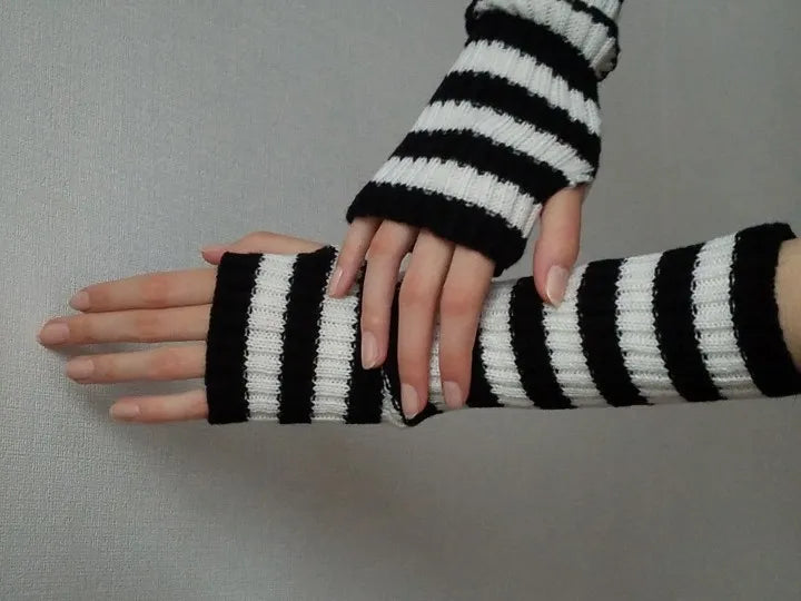 Długie bezpalcowe dzianinowe rękawiczki - FlexiWarm-Twist czarny-1-Trend Polska
