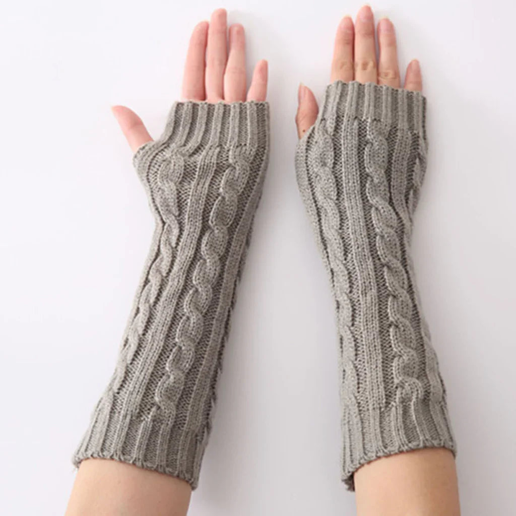 Długie bezpalcowe dzianinowe rękawiczki - FlexiWarm-Twist szary-1-Trend Polska