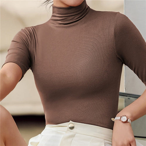 Dopasowany sweter damski z kołnierzem – Nina-Brązowy-XS-Trend Polska