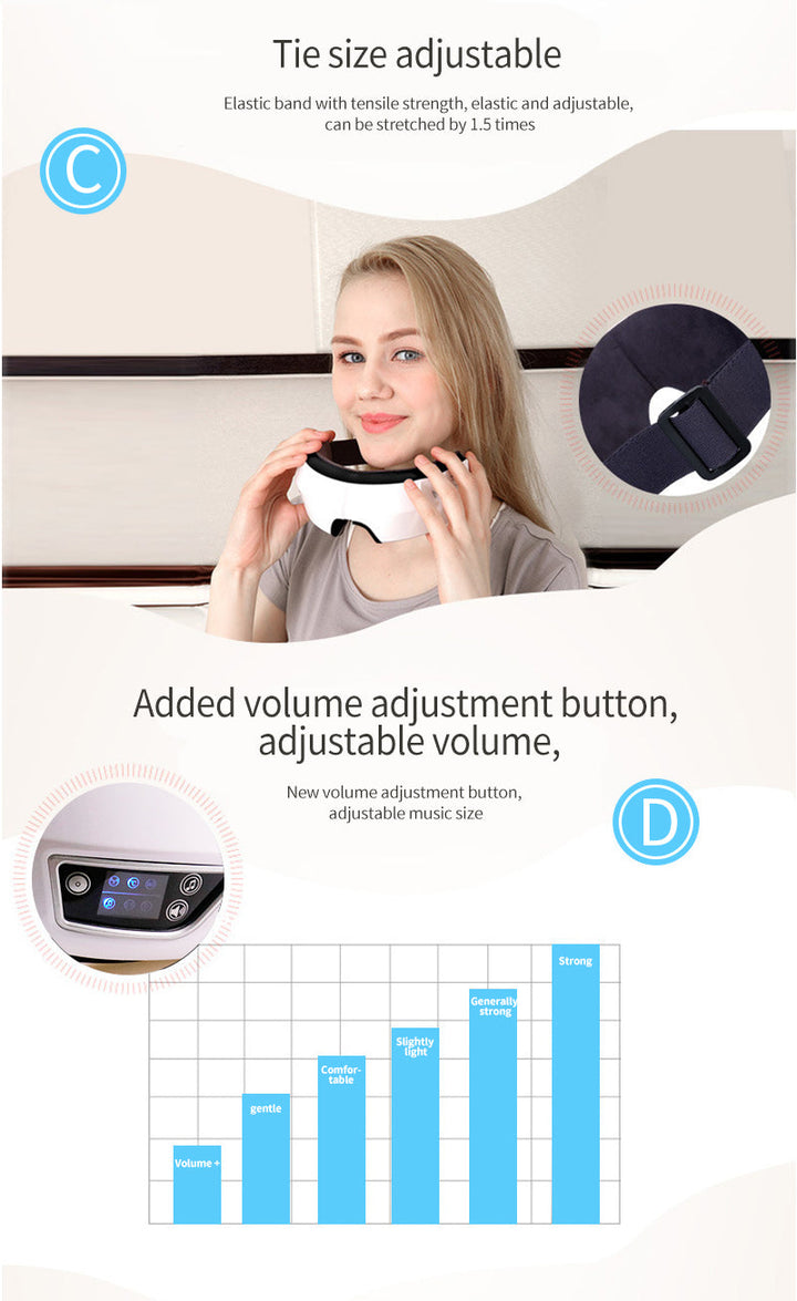 URZĄDZENIE DO MASAŻU OCZU - CIŚNIENIE POWIETRZA, WIBRACJE I CIEPŁA KOMPRESJA Z MUZYKĄ BLUETOOTH