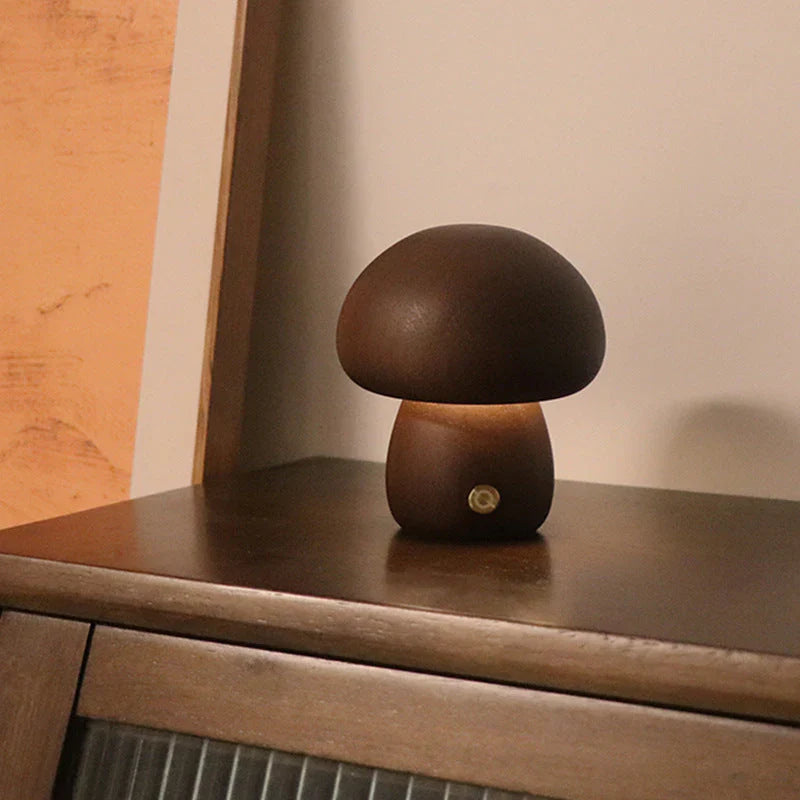 Drewniana grzyb LED lampka nocna - GlowShroom-D-Kolor orzechowy-Trend Polska