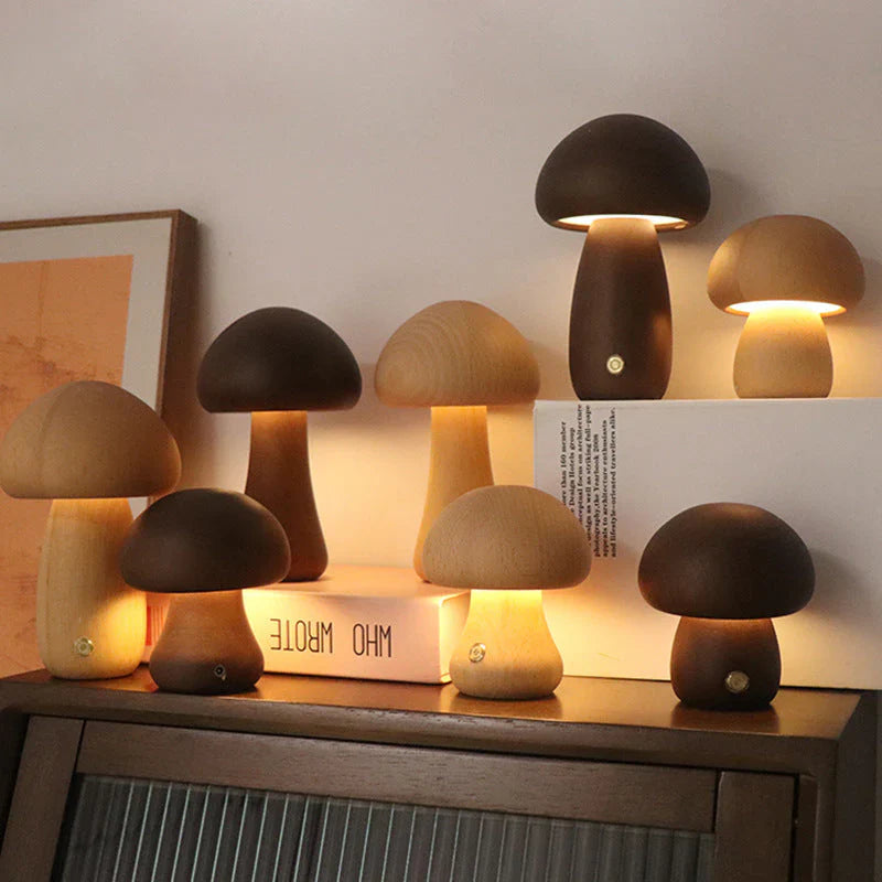 Drewniana grzyb LED lampka nocna - GlowShroom-A-Kolor orzechowy-Trend Polska