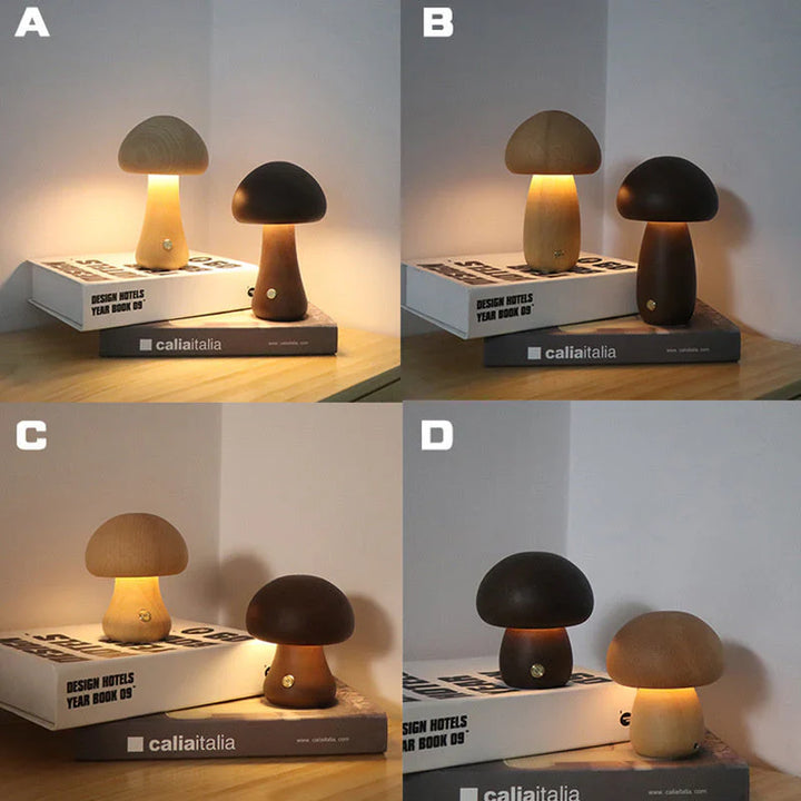 Drewniana grzyb LED lampka nocna - GlowShroom-A-Kolor orzechowy-Trend Polska