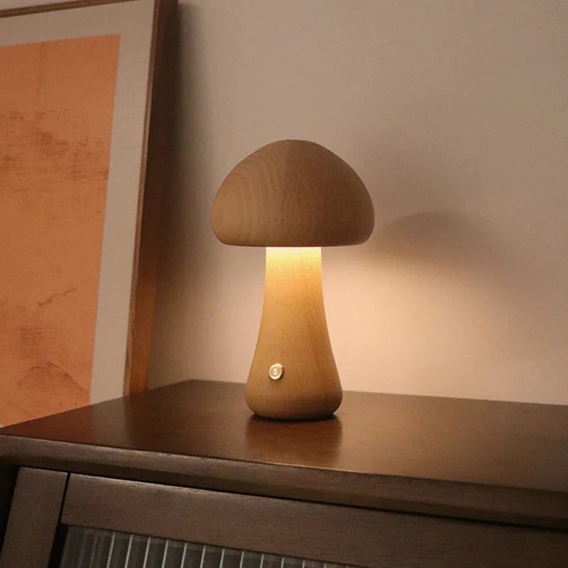 Drewniana grzyb LED lampka nocna - GlowShroom-A-Kolor orzechowy-Trend Polska