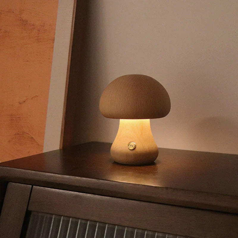 Drewniana grzyb LED lampka nocna - GlowShroom-A-Kolor orzechowy-Trend Polska
