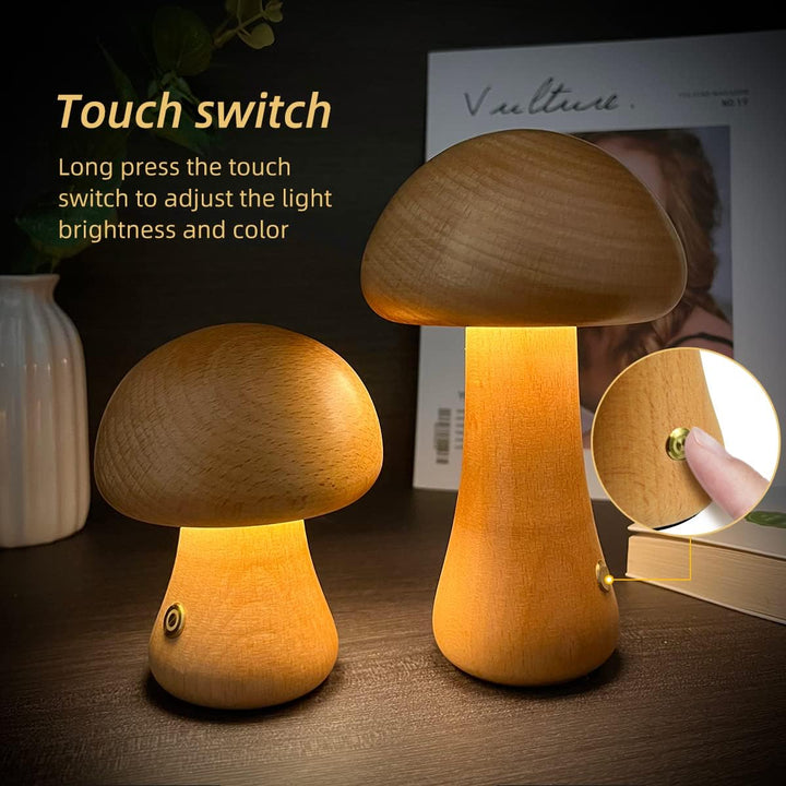 Drewniana grzyb LED lampka nocna - GlowShroom-A-Kolor orzechowy-Trend Polska