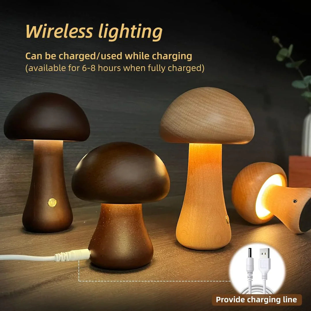 Drewniana grzyb LED lampka nocna - GlowShroom-A-Kolor orzechowy-Trend Polska
