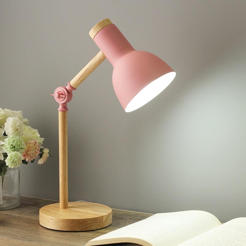 Drewniana skandynawska lampa stołowa - LumiNord-Różowy-Trend Polska