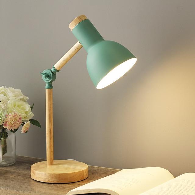 Drewniana skandynawska lampa stołowa - LumiNord-Zielony-Trend Polska