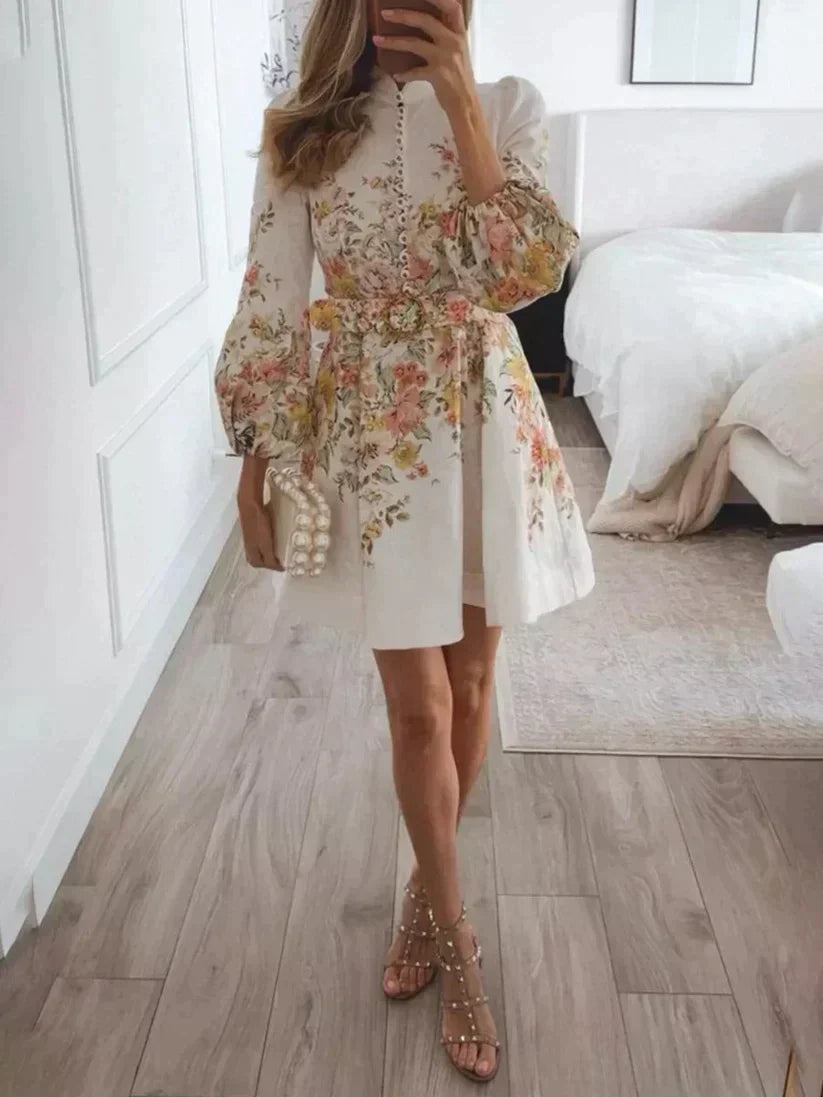 Drukowana mini sukienka z guzikami - Isabella-XS-Trend Polska
