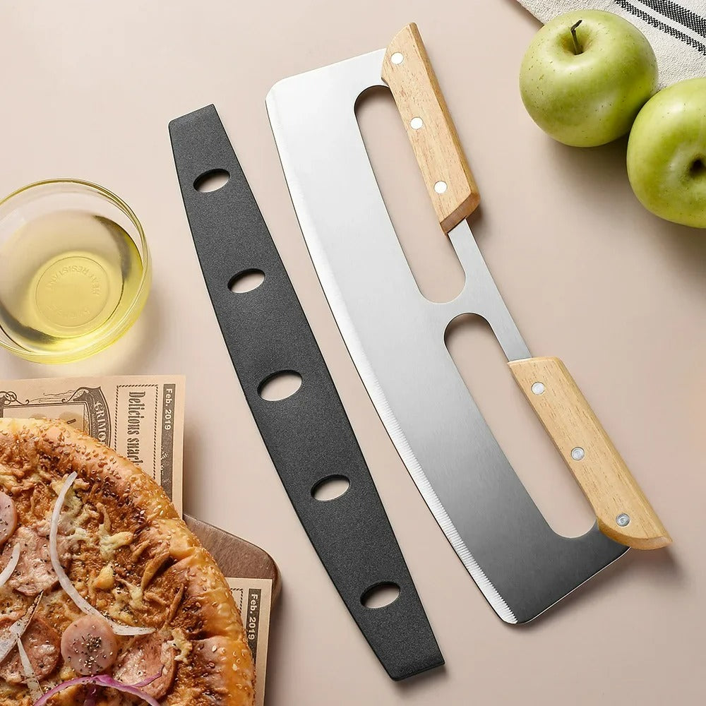 Duża Pizzasiekiera z Zakrzywionym Ostrzem ze Stali Nierdzewnej (35 cm) - Bruno-Podwójny uchwyt-Trend Polska