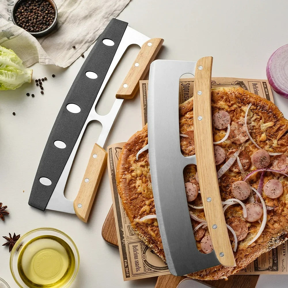 Duża Pizzasiekiera z Zakrzywionym Ostrzem ze Stali Nierdzewnej (35 cm) - Bruno-Podwójny uchwyt-Trend Polska