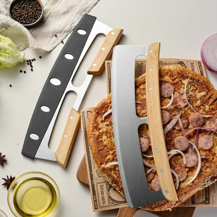 Duża Pizzasiekiera z Zakrzywionym Ostrzem ze Stali Nierdzewnej (35 cm) - Bruno-Podwójny uchwyt-Trend Polska