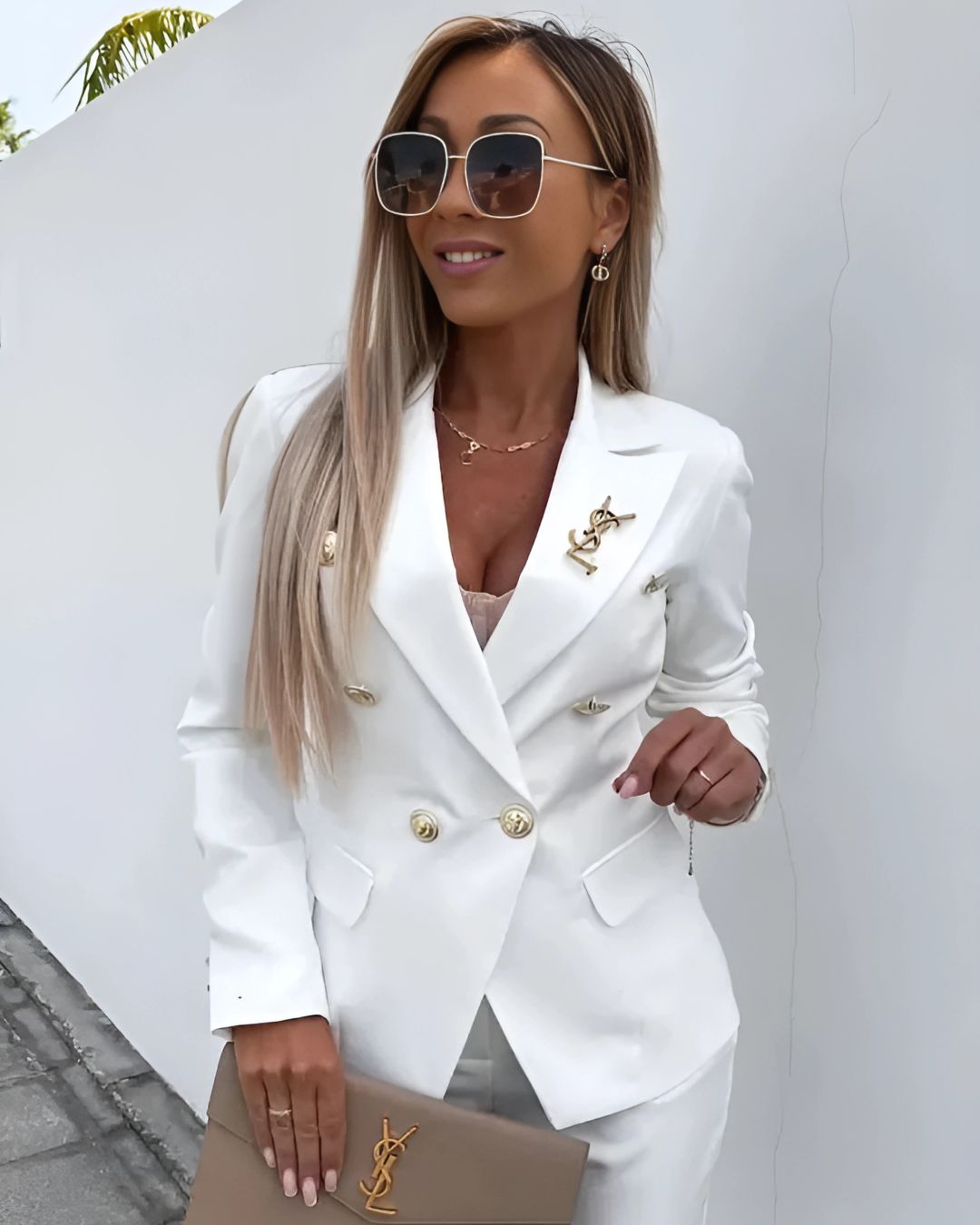 Dwuczęściowy damski zestaw slim-fit do nowoczesnych stylizacji biznesowych – Valentina-Biały-S-Trend Polska
