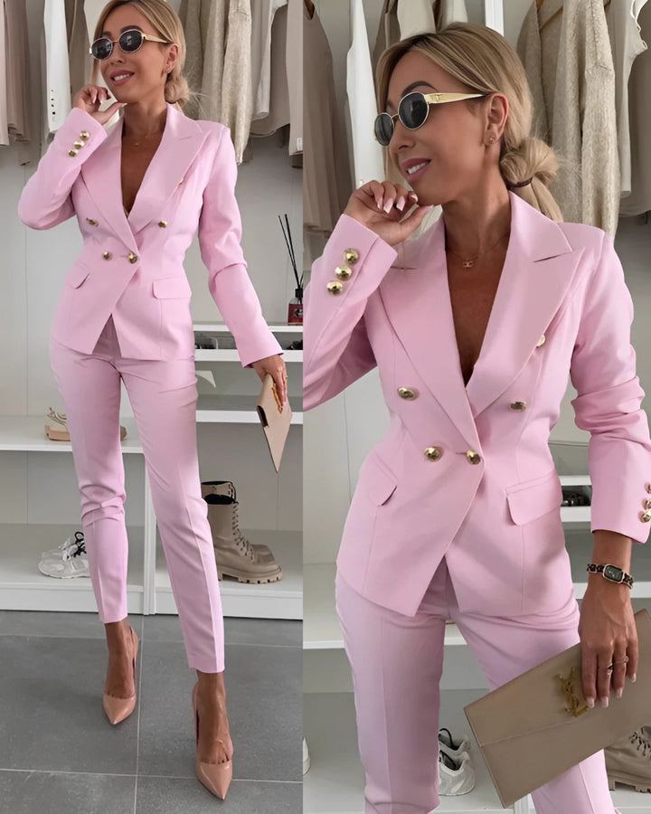 Dwuczęściowy damski zestaw slim-fit do nowoczesnych stylizacji biznesowych – Valentina-Róża-S-Trend Polska