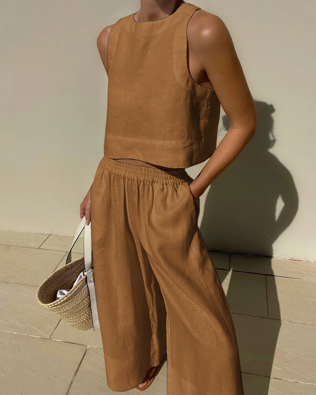 Dwuczęściowy damski zestaw z spódnicą i topem – Stylowy i wszechstronny – Narela-Khaki-S-Trend Polska